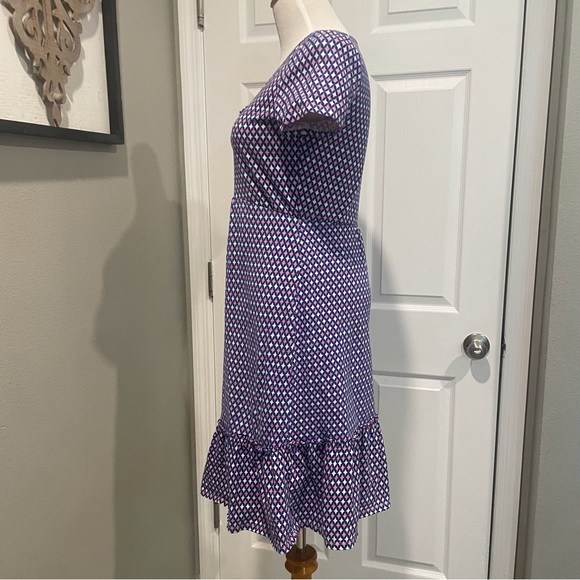 Boden Melissa Jersey Dress Short Sleeve V-neck Ruffle Blue Pink Cotton Women 6R - Picture 8 of 8